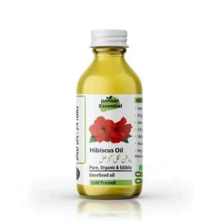 Pansar Essential Hibiscus Oil Bottle - Pure, Organic, Edible, Unrefined, Cold Pressed, Key Benefits, Hair Growth, Moisture, Scalp Health, Shelf Life 3-4 Years